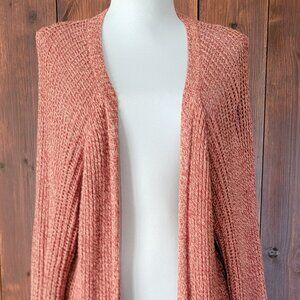 Billabong Women L Russet Open Knit Cardigan 100% Cotton Long Duster Pockets Cozy